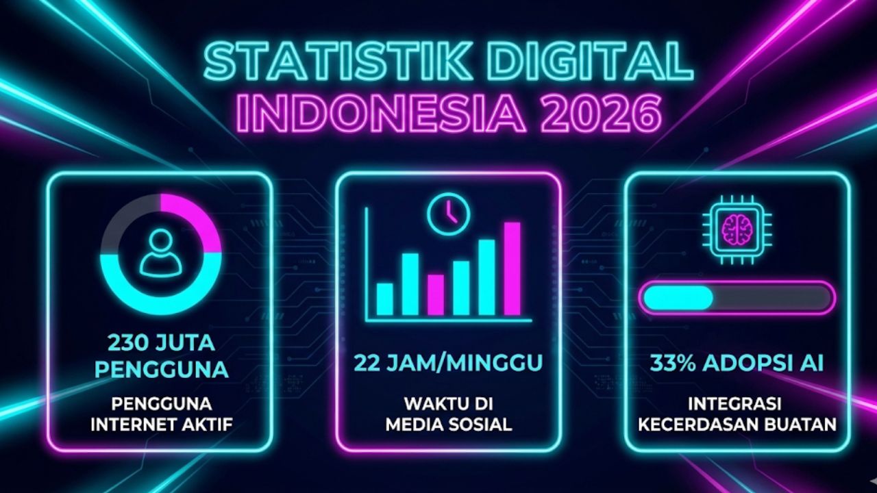 Cara Memulai Blog Di 2026 data statistik internet Indonesia 2026 dalam bentuk infografis modern untuk memecah teks yang padat.