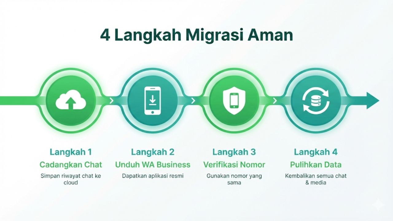 Cara Migrasi WhatsApp Biasa ke WhatsApp Business langkah-langkah memindahkan akun WhatsApp ke WhatsApp Business tanpa hilang data.
