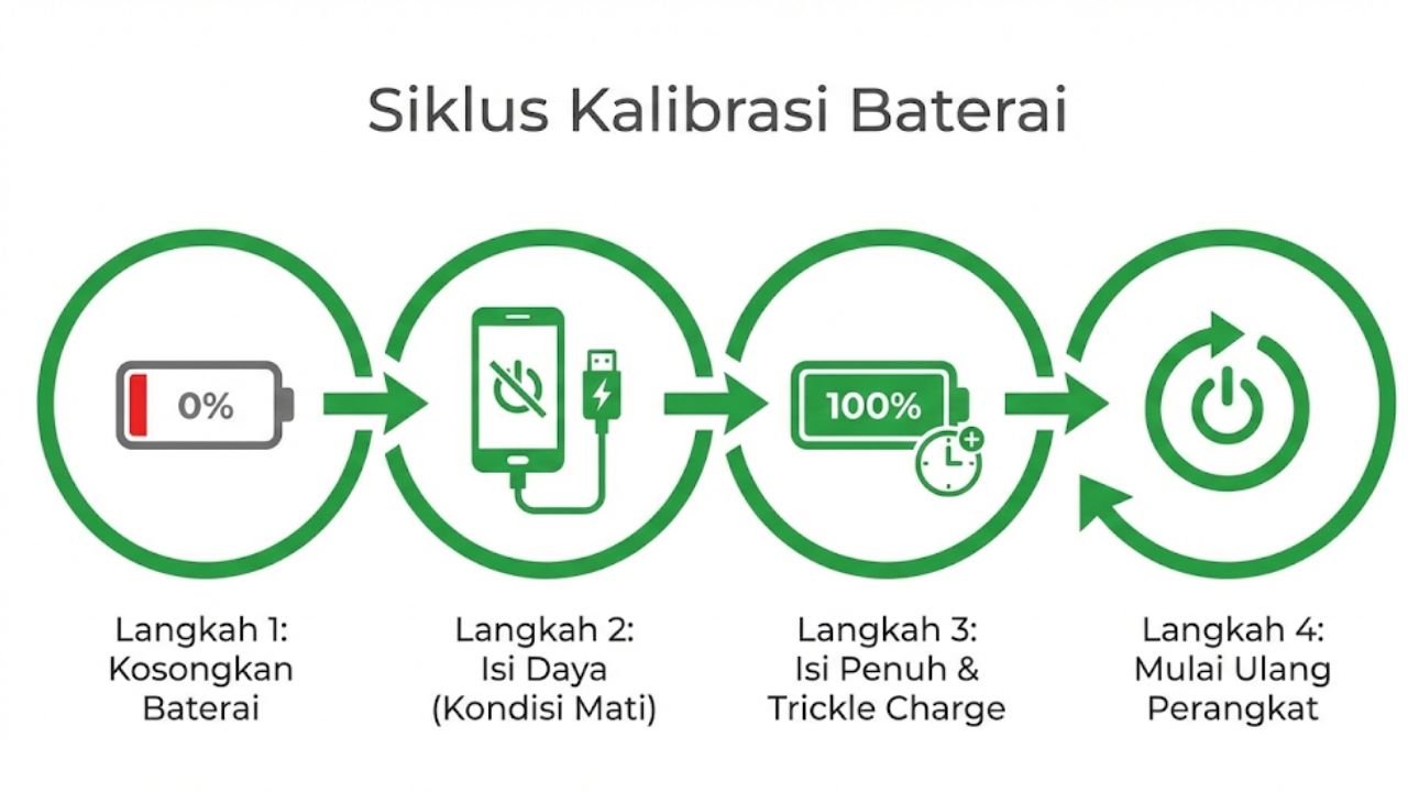 Indikator Baterai Ngaco langkah-langkah cara kalibrasi baterai manual yang benar.