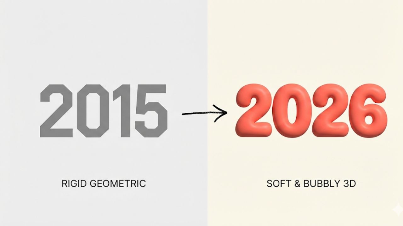 Membangun Identity Brand dengan Canva Free Perbandingan tren tipografi kaku tahun lalu vs tren font bulat humanis tahun 2026