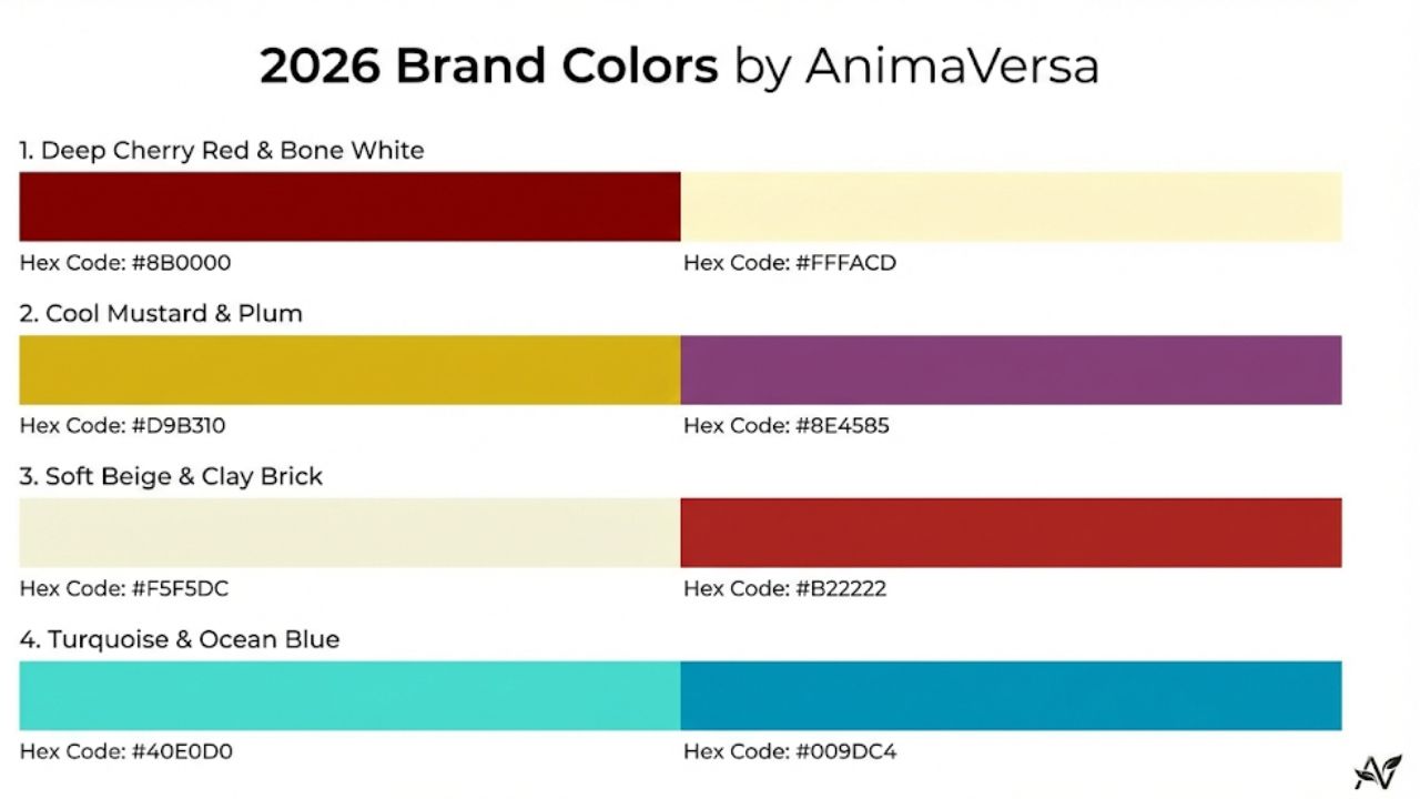 Membangun Identity Brand dengan Canva Free palet warna tren branding 2026 lengkap dengan kode hex untuk inspirasi desain.