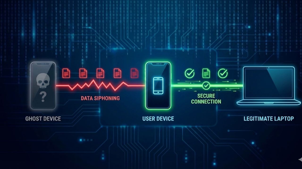 Panduan Lengkap Passkey WhatsApp Diagram serangan GhostPairing yang menyusup ke fitur Linked Devices WhatsApp.
