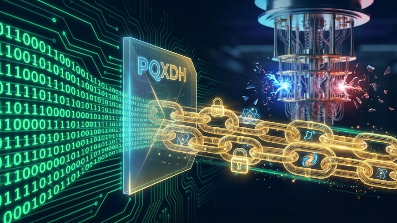 Panduan Lengkap WhatsApp Di 2026 Visualisasi protokol keamanan PQXDH WhatsApp yang melindungi data dari serangan komputer kuantum.