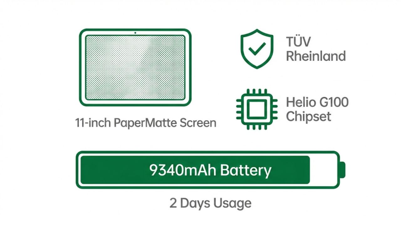 Review OPPO Pad SE Matte Displayspesifikasi OPPO Pad SE Matte Display Baterai 9340mAh dan Chipset Helio G100.