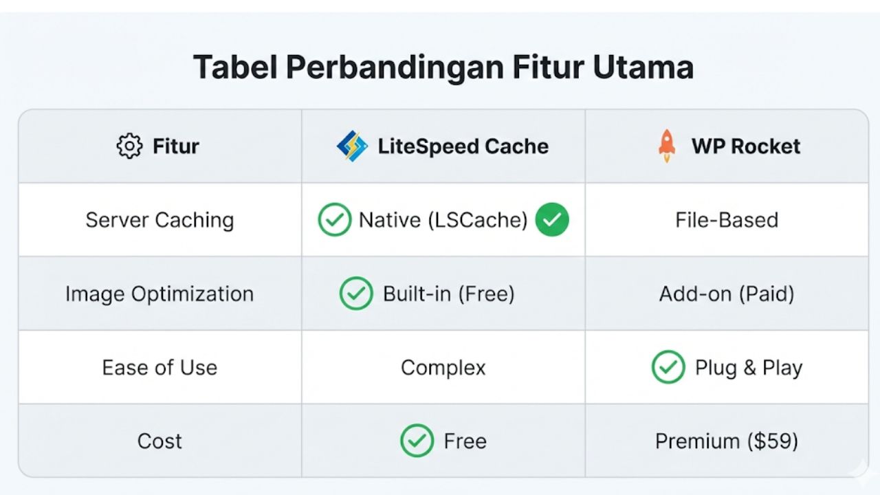 LiteSpeed Cache vs WP Rocket perbandingan fitur dan harga LiteSpeed Cache vs WP Rocket 2026.